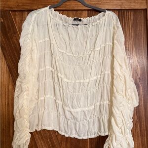 Massimo Dutti Cream Textured Long-Sleeve sheer  Blouse